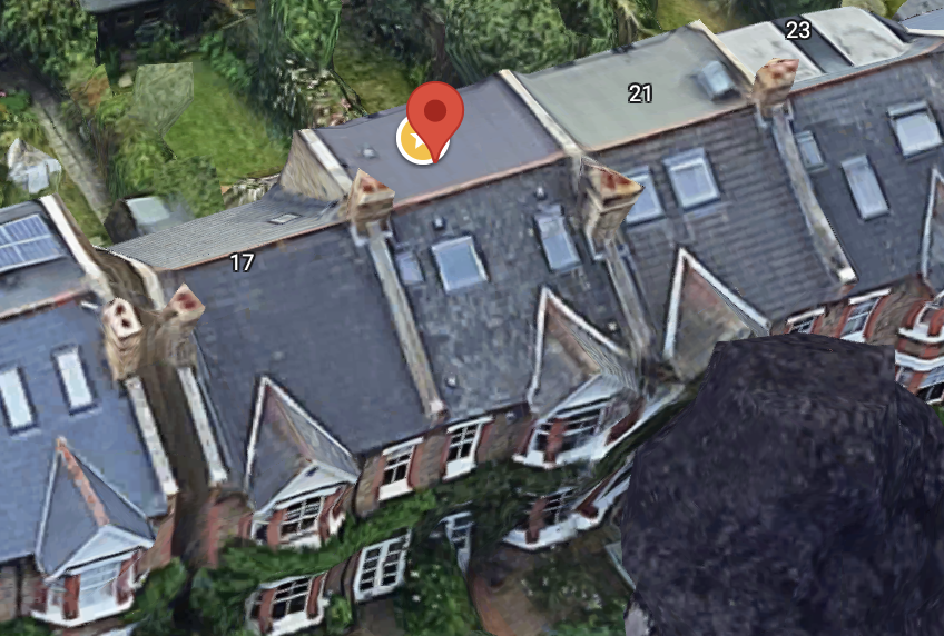 Google Maps front view of 17 and 19 with the small rooflight near the party wall